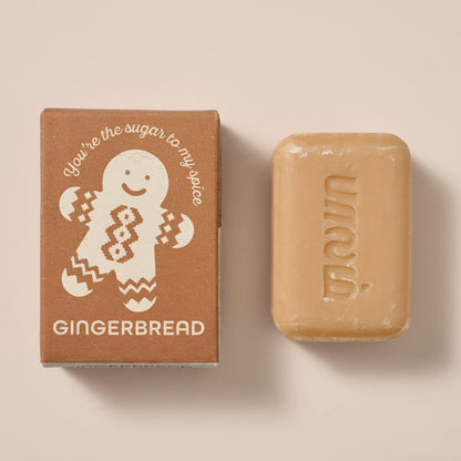 Handcrafted gingerbread soap bar made with plant-based ingredients