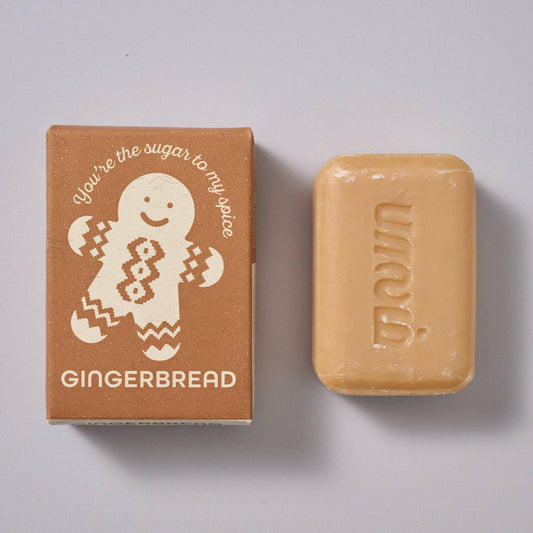 Handcrafted gingerbread soap bar made with plant-based ingredients