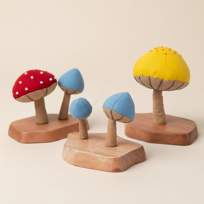 Yellow Mushroom Medley styled with red and blue companions (sold separately)