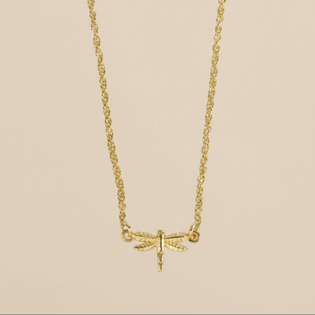 Minimalist dragonfly necklace styled as a meaningful everyday accessory