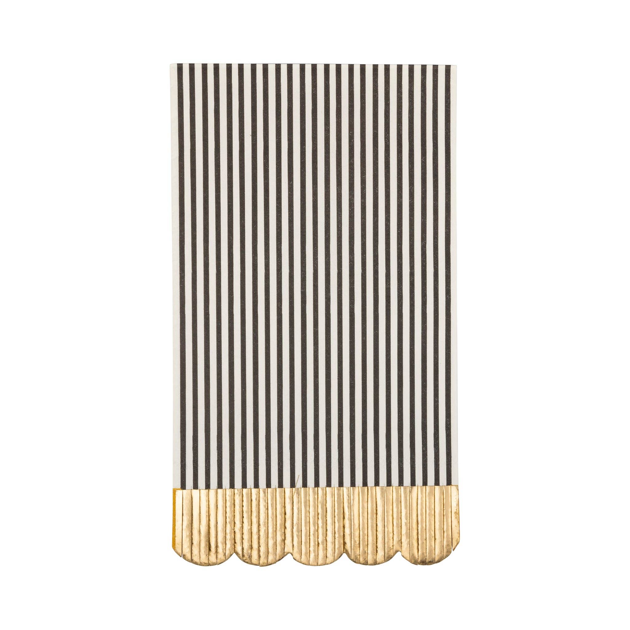 Black and cream striped dinner napkins with fringe and scalloped edges