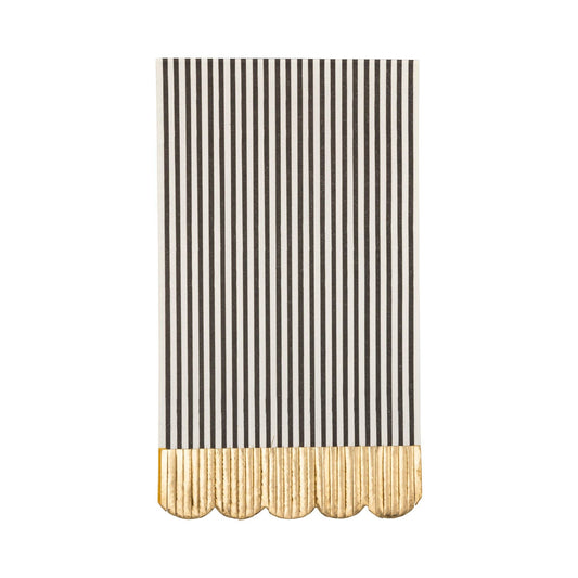 Black and cream striped dinner napkins with fringe and scalloped edges