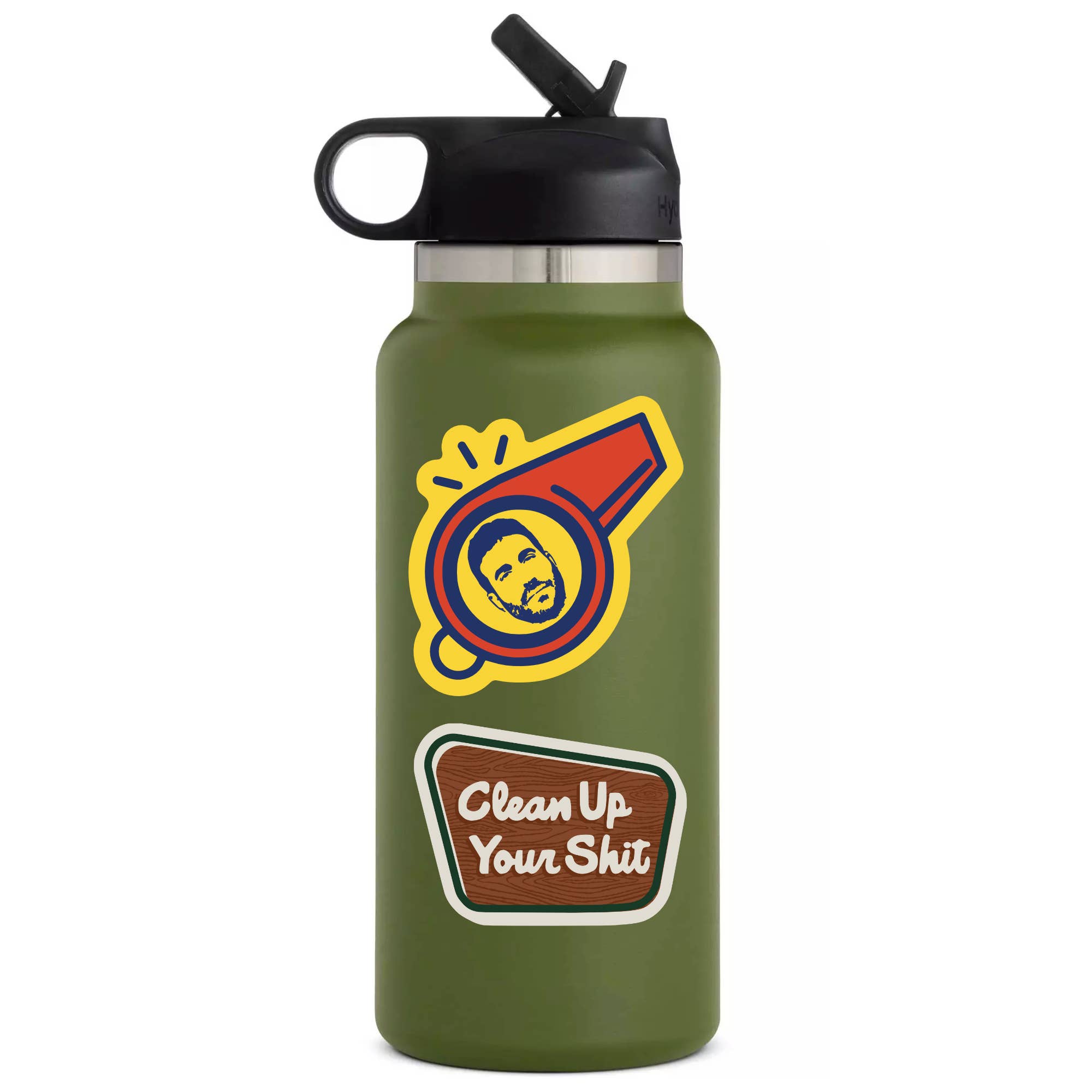 Roy Kent Vinyl Sticker on water bottle. 