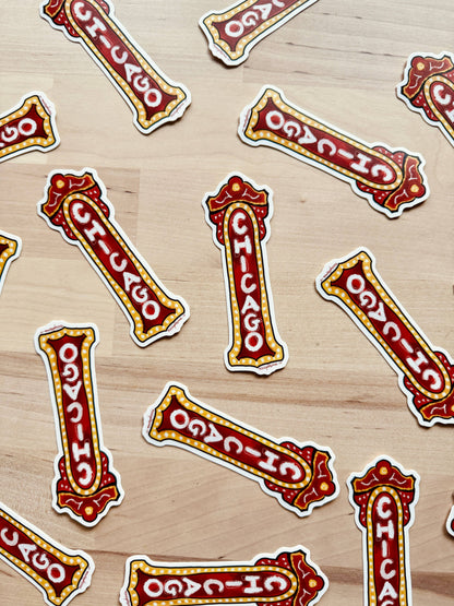 Bold vinyl sticker featuring a tribute to the historic Chicago Theater