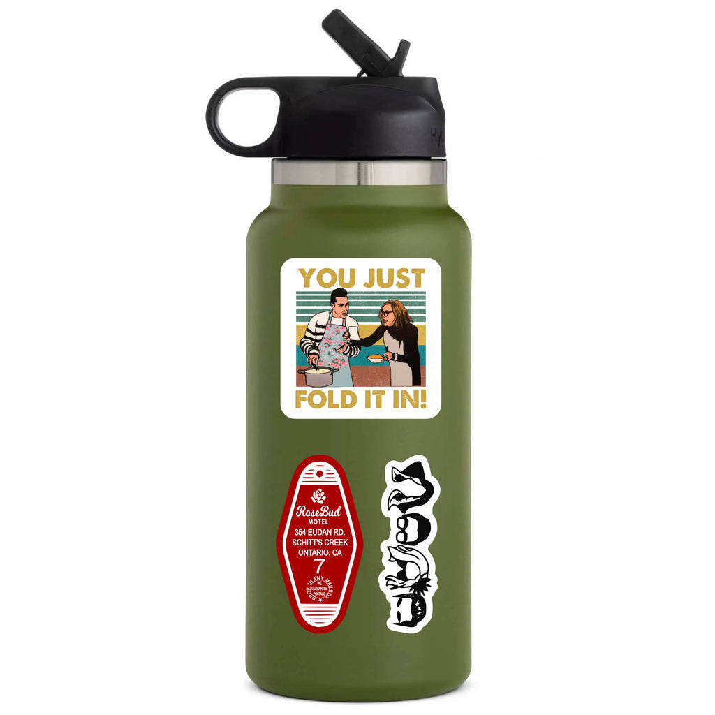"You Just Fold It In!" Vinyl Sticker - Schitt's Creek Quote Decal on Water Bottle. 