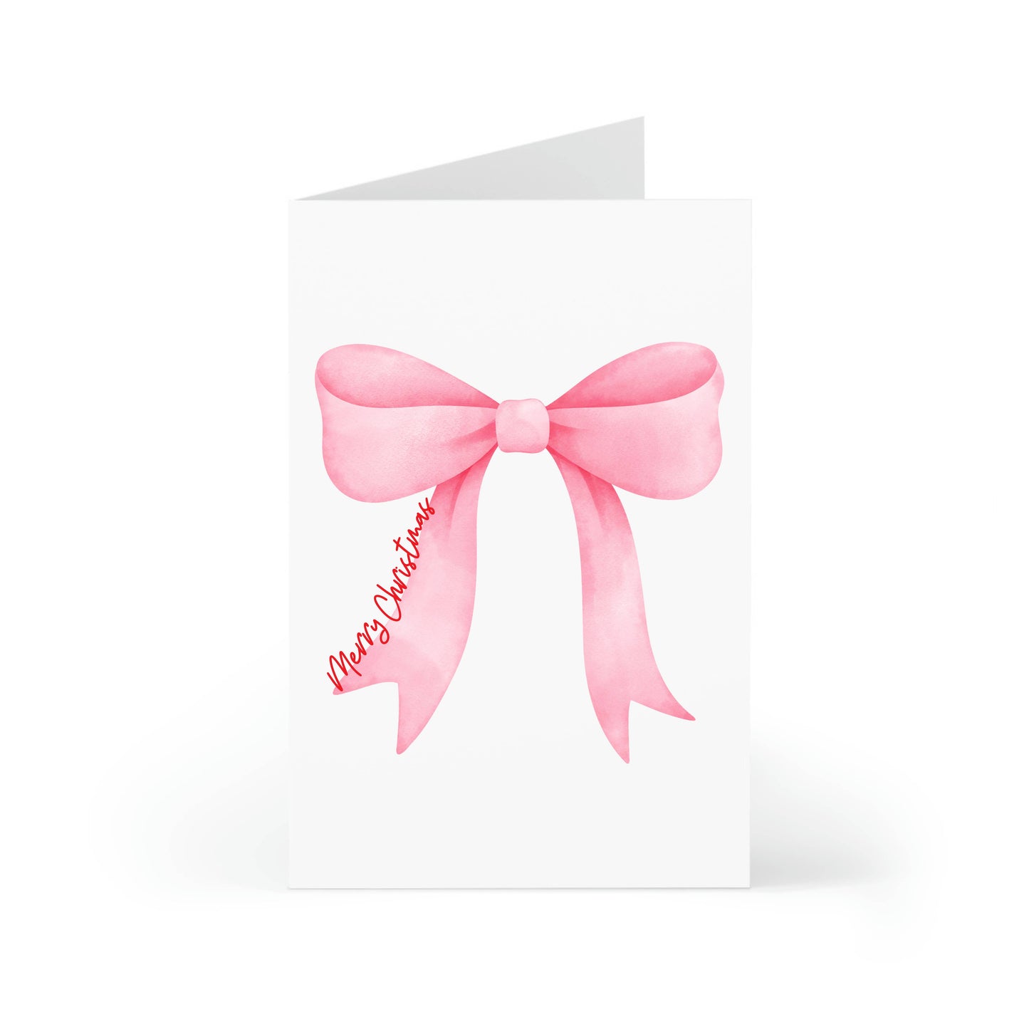 Feminine holiday greeting card with coquette style ribbon design