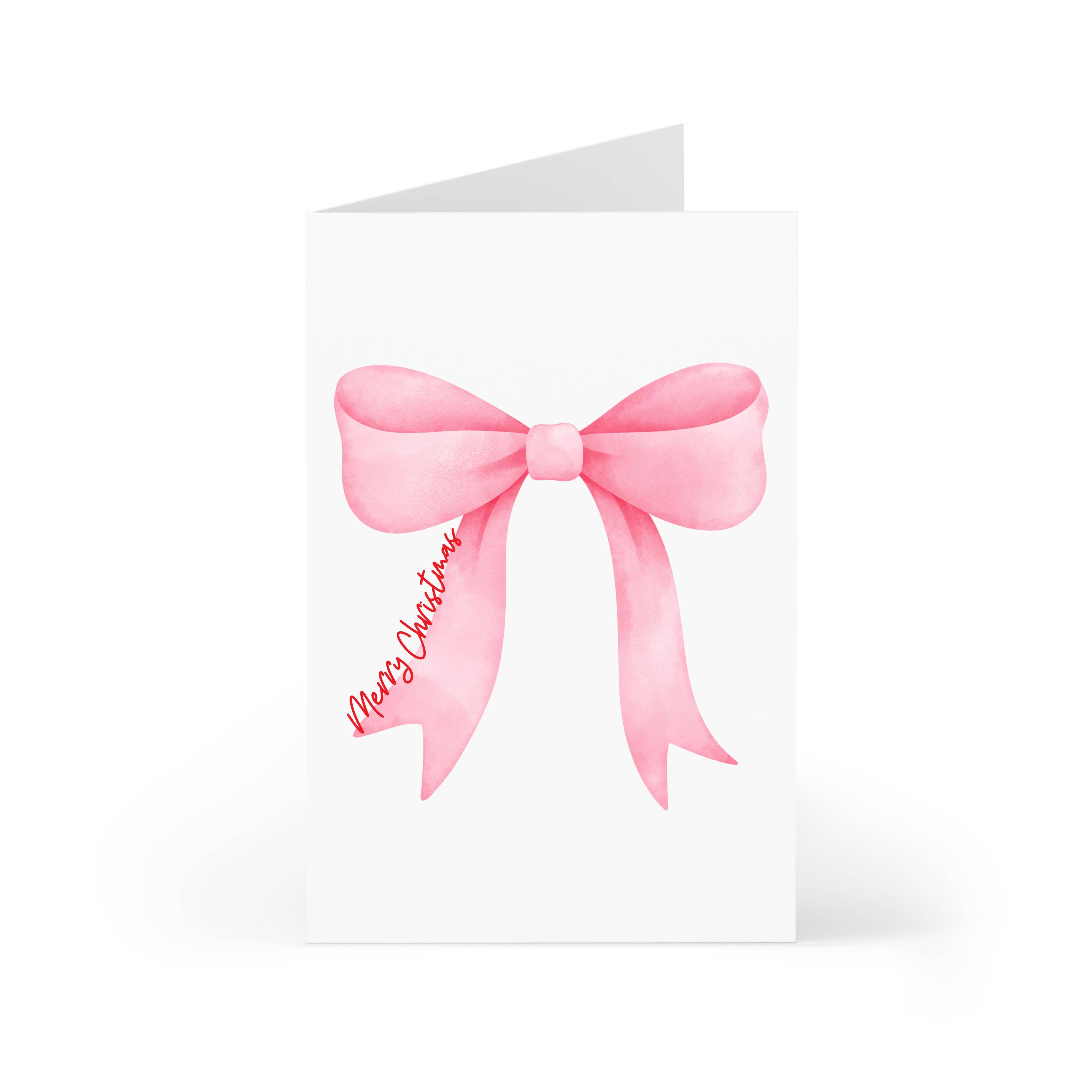 Feminine holiday greeting card with coquette style ribbon design