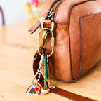Rainbow Charm Keychain – Handmade Lucky Bag Accessory with Gold Accents