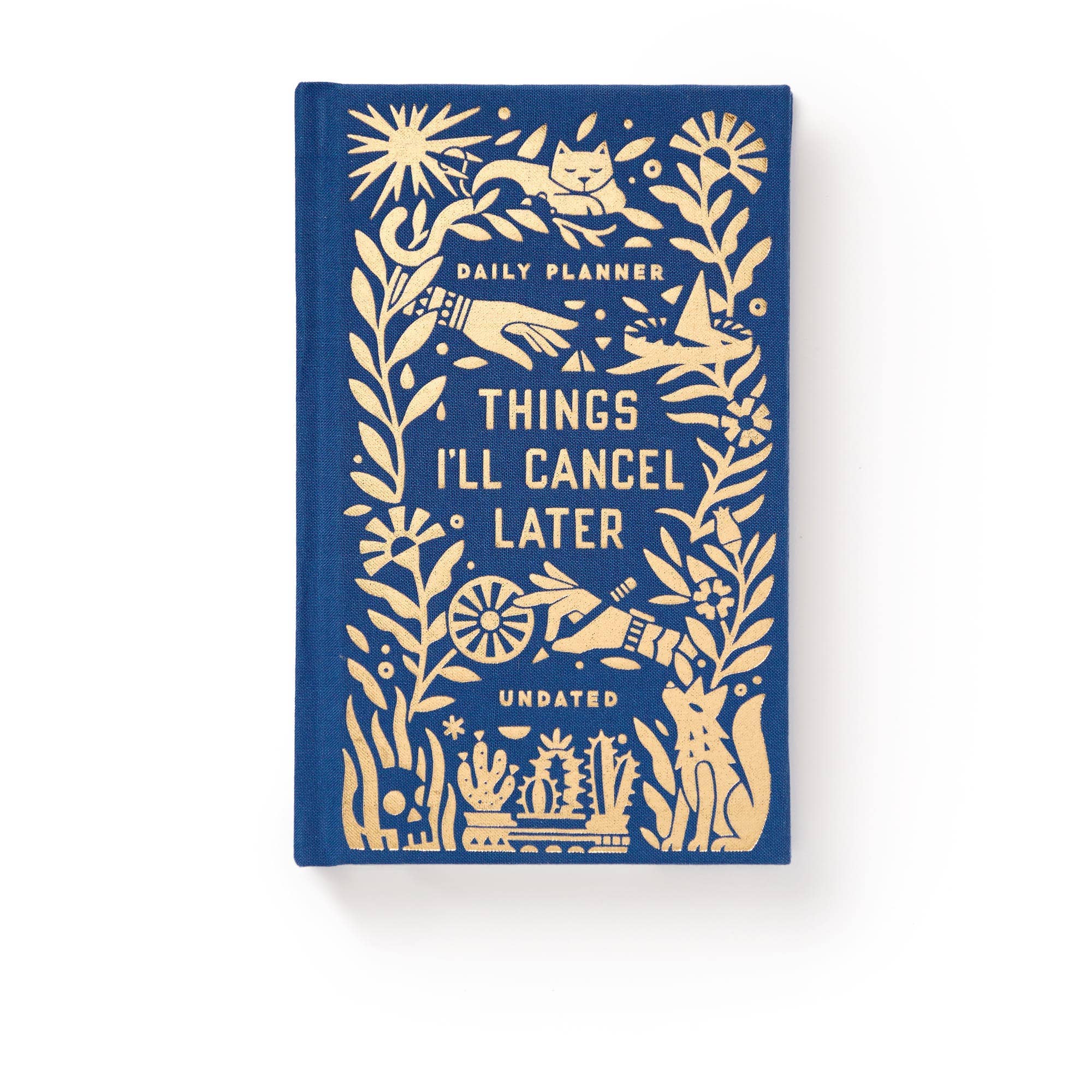 Hardcover mini planner with gold foil title “Things I’ll Cancel Later”