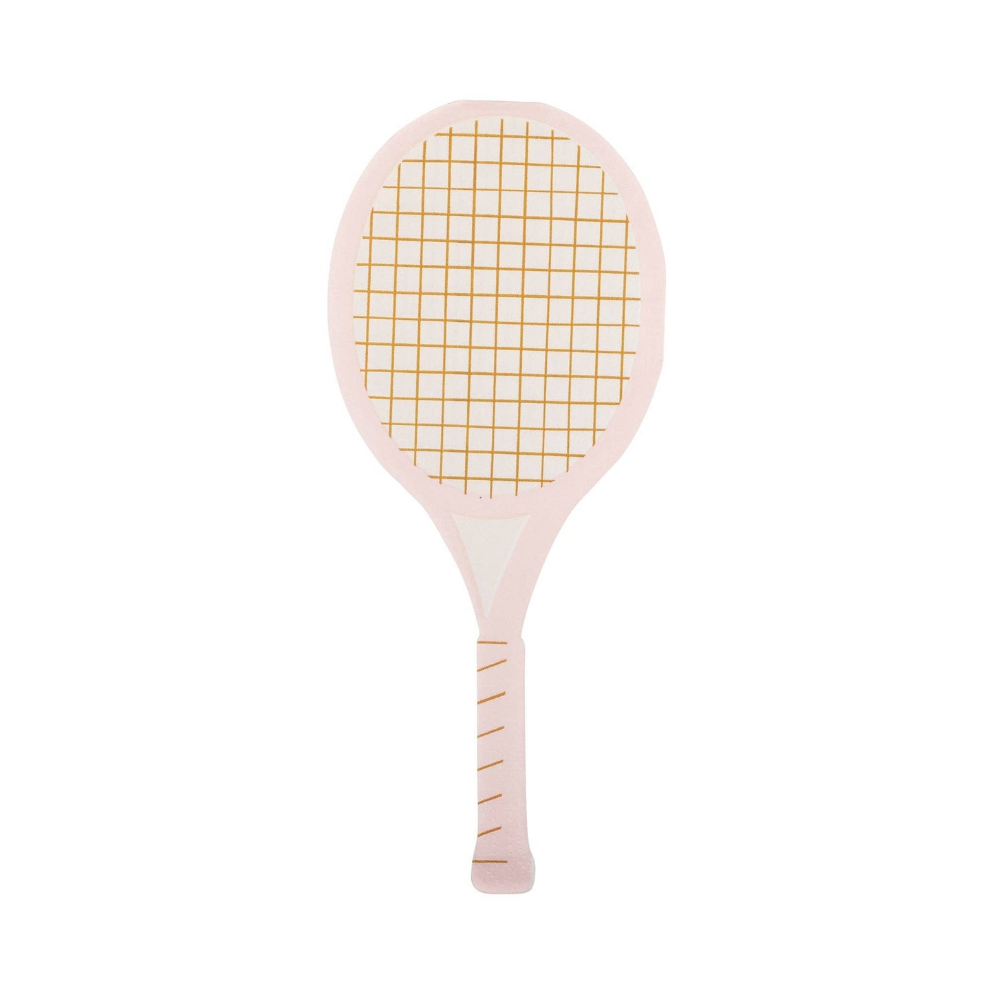 Back of Pink Tennis racket-shaped cocktail napkins with gold foil accents