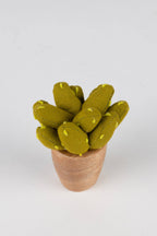 Mini prickly pear cactus made of green cotton with a soft clay-colored base