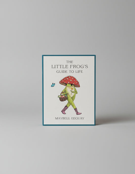 Book cover of 'The Little Frog's Guide to Life' with a frog character holding a mushroom and basket.