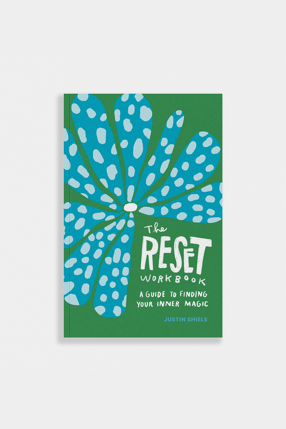 Book cover with blue floral design and green background