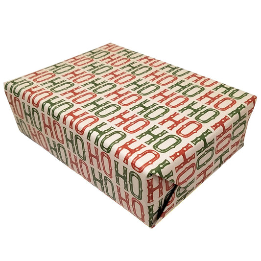 Rectangular box with 'HO HO HO' pattern on a white background