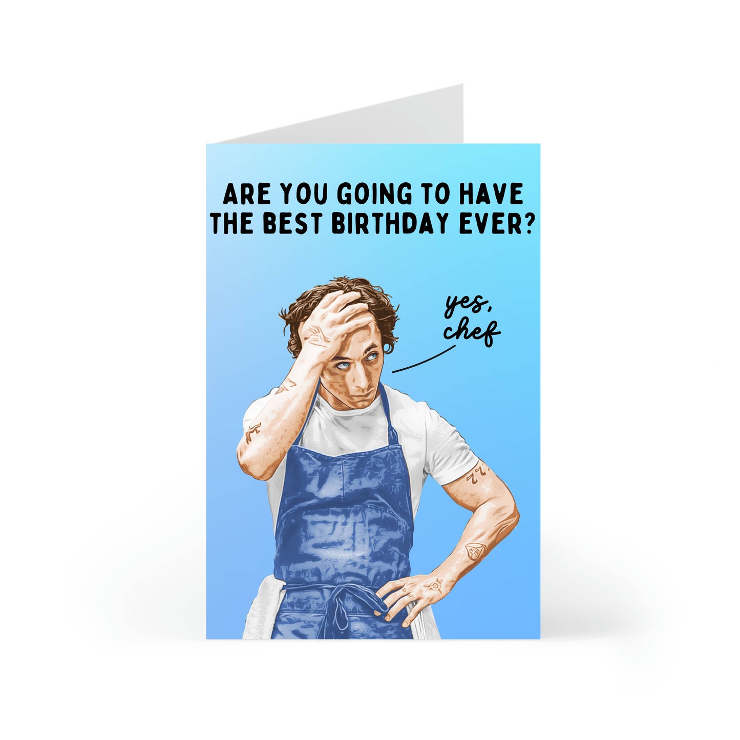 Close-up of the card’s bold typography and vibrant pop culture-themed design.