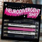 Neurospicy black ink ballpoint pen set with humorous phrases