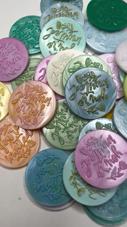 Add a classy, handcrafted finish to your invites with our “You’re Invited” wax seal stickers.